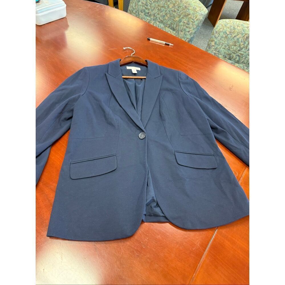 Chico’s Navy Jersey Style Blazer Jacket sz 2 or US L EUC